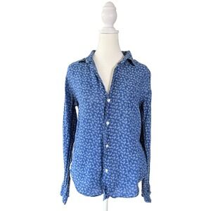 Frank & Eileen Barry Button Down Shirt Women's Small Blue‎ Pineapple Print Italy